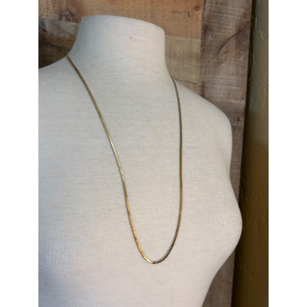 Vintage Gold Tone Herringbone Flat Link Chain Necklace 30 Inch Long